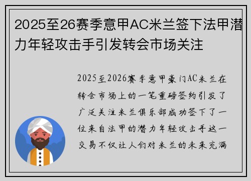 2025至26赛季意甲AC米兰签下法甲潜力年轻攻击手引发转会市场关注 2025至26赛季意甲AC米兰签下法甲潜力年轻攻击手引发转会市场关注