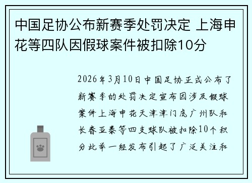中国足协公布新赛季处罚决定 上海申花等四队因假球案件被扣除10分 中国足协公布新赛季处罚决定 上海申花等四队因假球案件被扣除10分